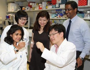  This image shows some members of the research team (clockwise from bottom left): IBN Postdoctoral Fellows Dr. Yukti Choudhury and Dr. Xiaona Wei, SGH Dept. of Pathology, Head and Senior Consultant, Prof. Tan Puay Hoon, NCCS Consultant Dr. Ravindran Kanesvaran, IBN Team Leader and Principal Research Scientist Dr. Min-Han Tan. (Photo Credit: IBN) 
